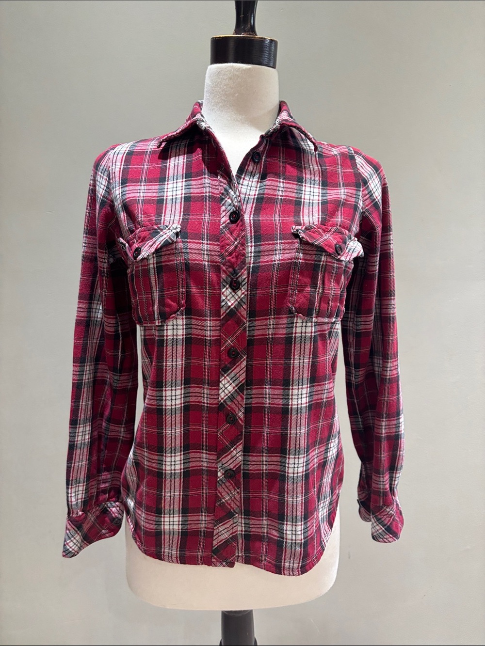 Women's Red Plaid Button-Down Shirt - Casual Long Sleeve Blouse
